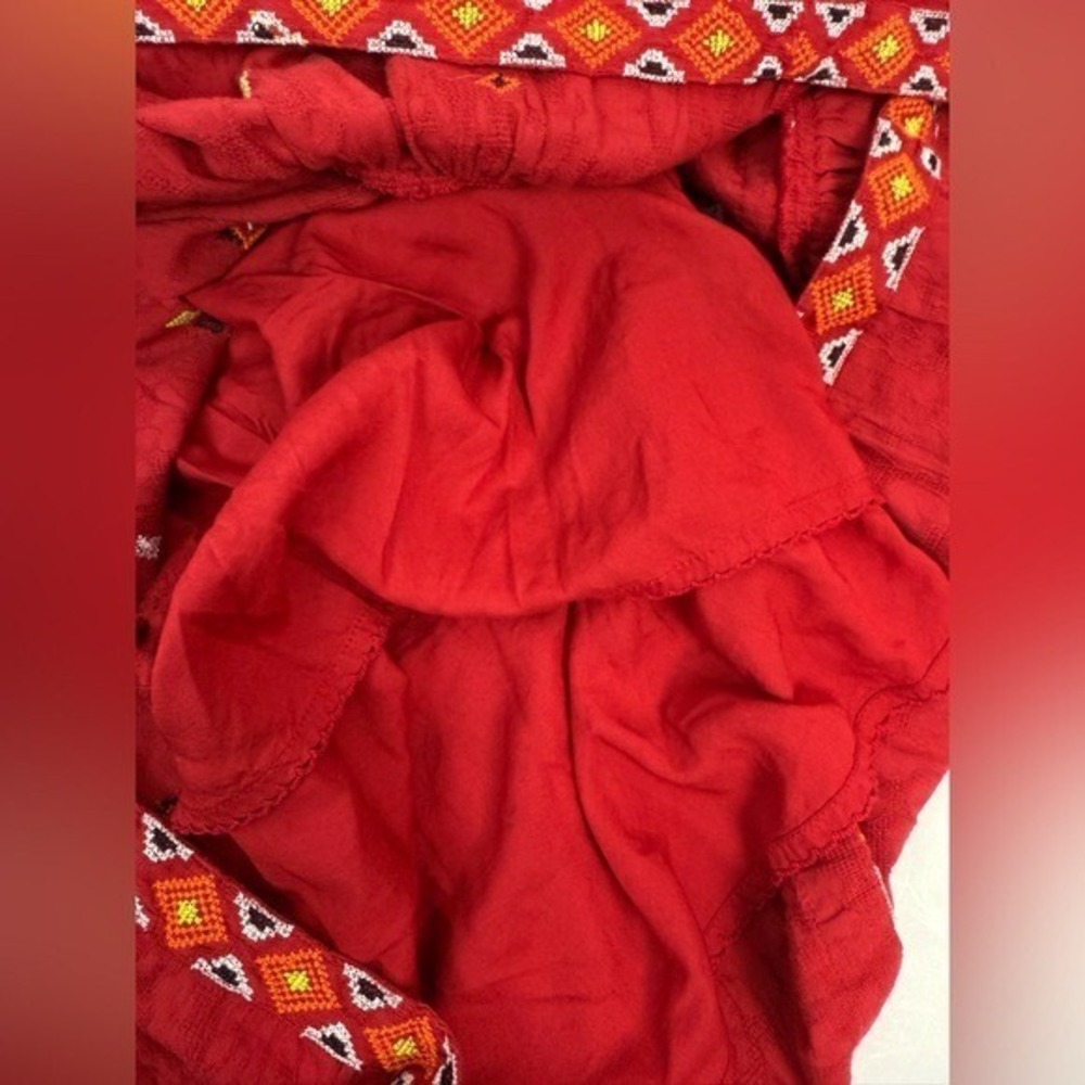 ANTHROPOLOGIE Niamh Red Multi Embroidered Mini Dress Tunic Boho Aztec Chic Sz XS - Picture 12 of 14